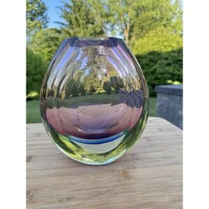 Vintage Italian Sommerso Art Glass Cut Facet Cased Vase 7.5” Heavy 7 Lb